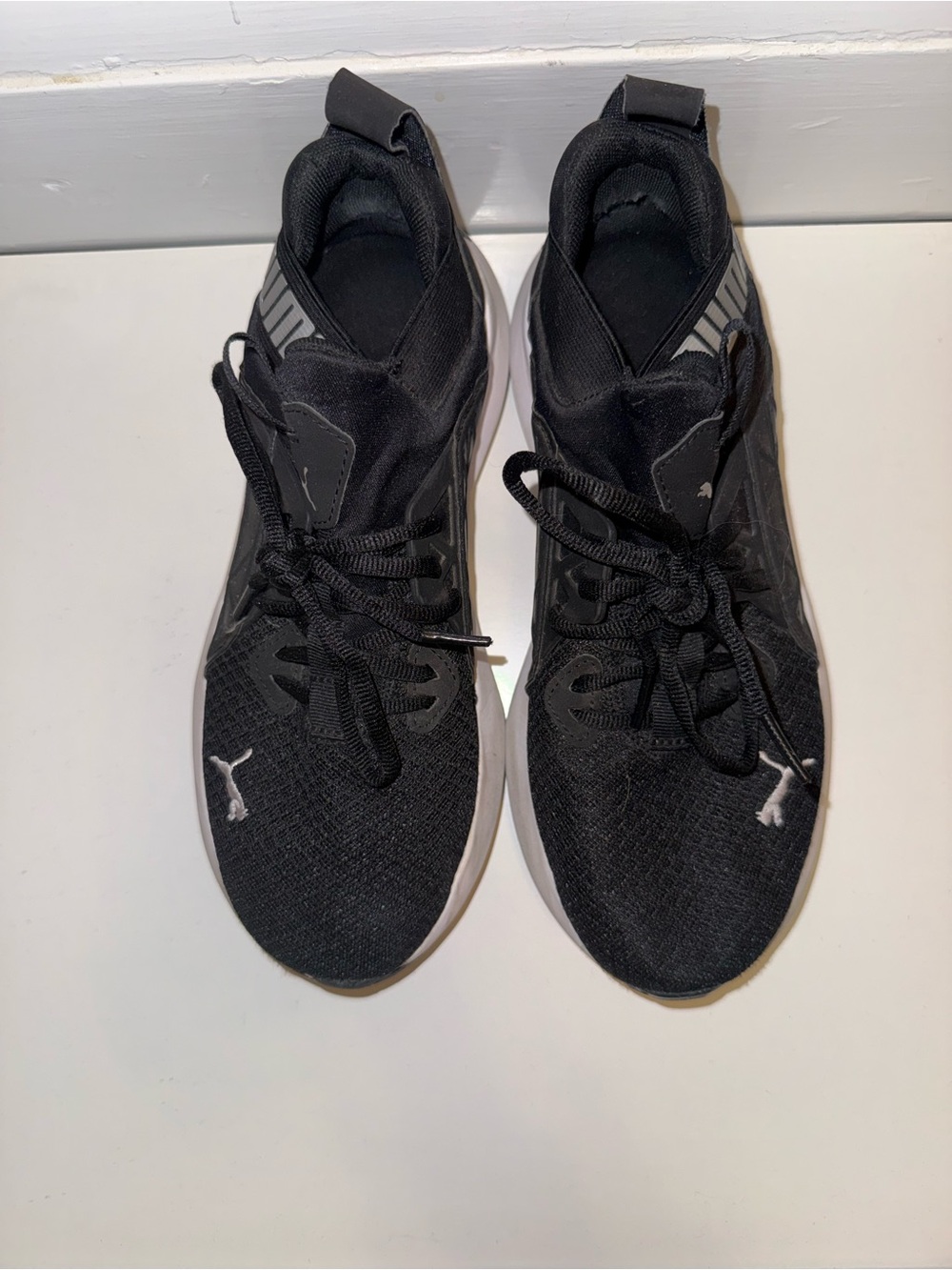 Puma Black Low-Top Knit Sneakers with White Accents